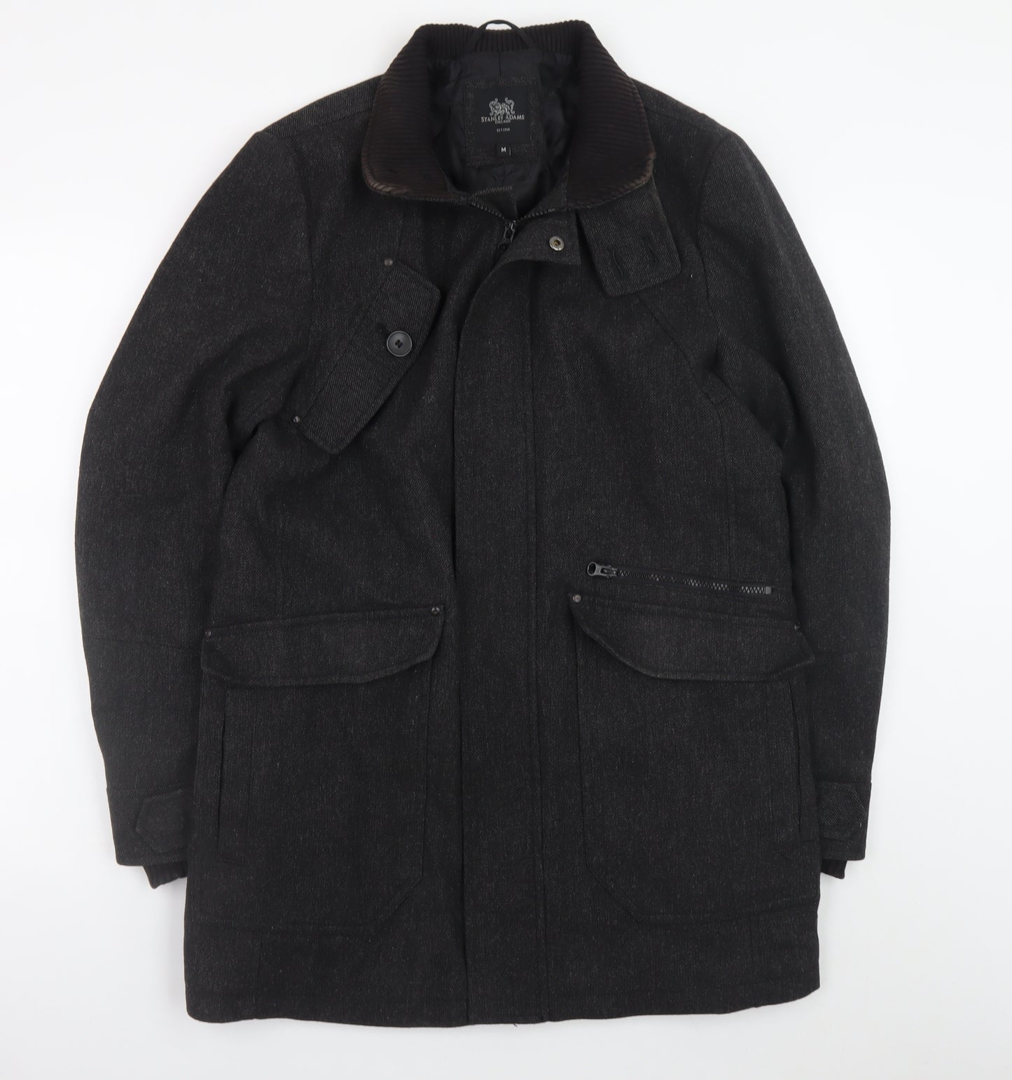 Stanley Adams Men's Black Wool Blend Mid-Length Overcoat M