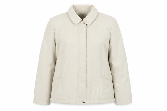 Front view of Bonmarché Women's Beige Mid-Length Polyester Jacket, size M