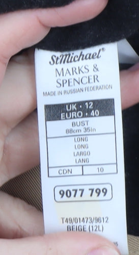 Marks and Spencer Women Beige Long Wool Blend Overcoat UK 12