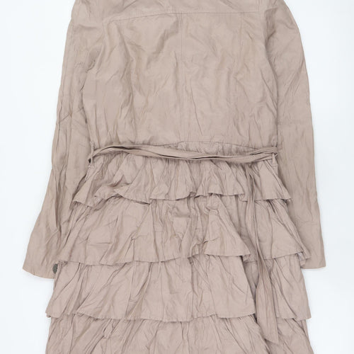 Wallis Women’s Beige Ruffle Trench Coat Size 12 Belted Double-Breasted