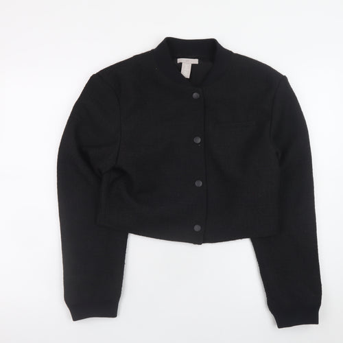 H&M Women Black Cropped Bomber Jacket Size 8 Classic Style