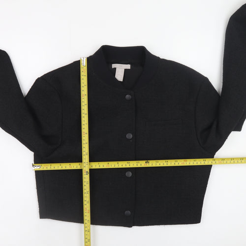 H&M Women Black Cropped Bomber Jacket Size 8 Classic Style
