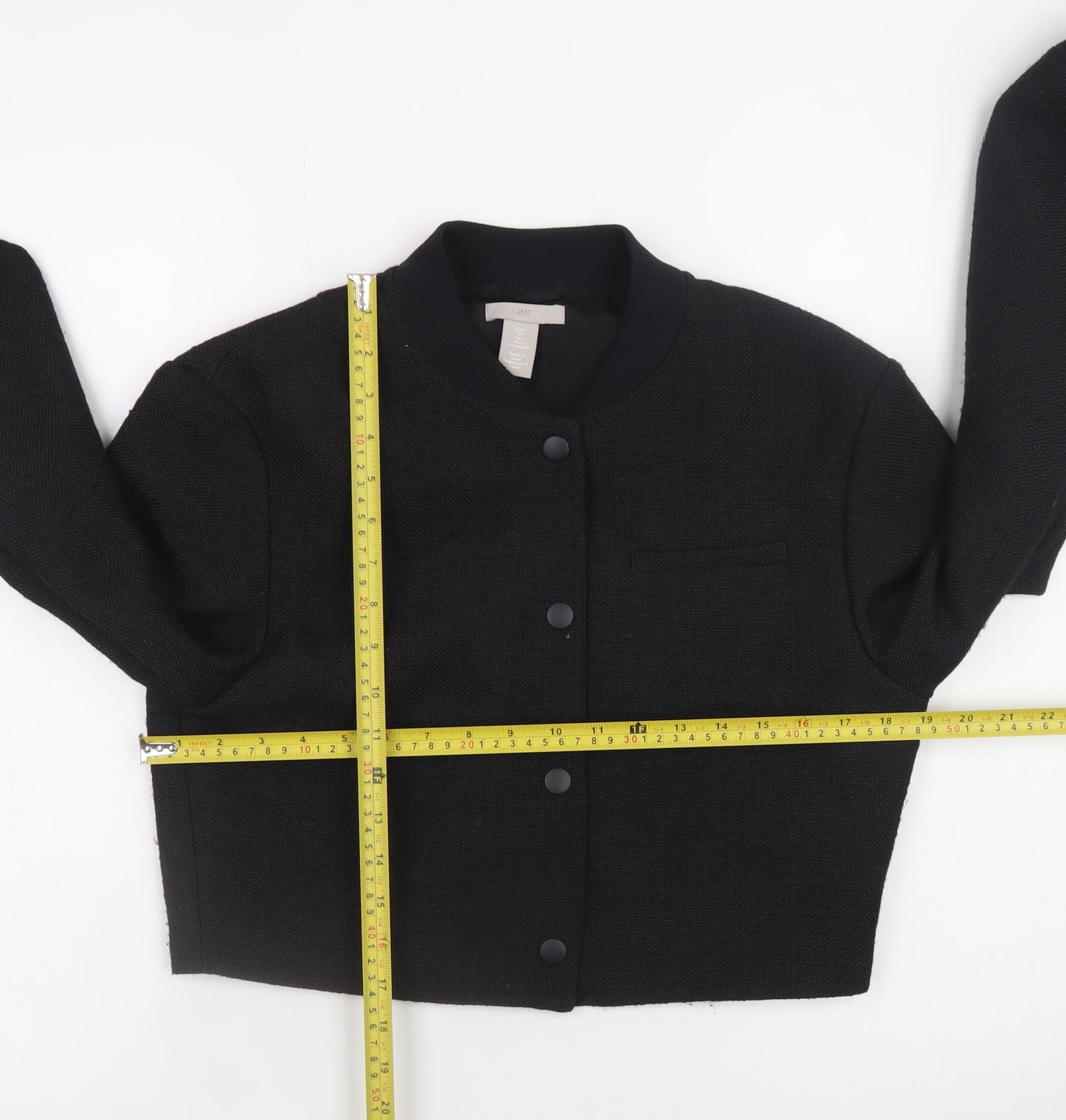 H&M Women Black Cropped Bomber Jacket Size 8 Classic Style