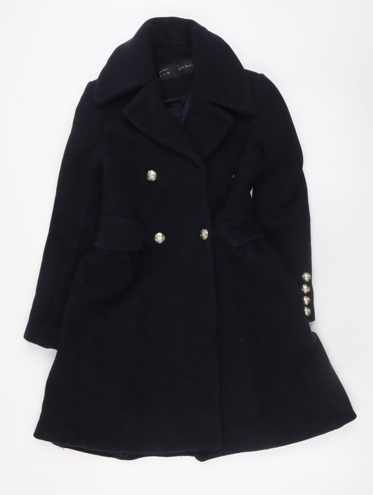 Zara Basic Women's Black Wool Blend Mid-Length Pea Coat Size S