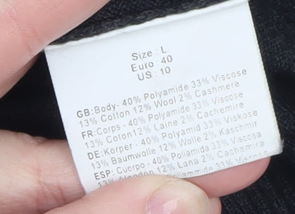 Bench Womens Black L Knit Pullover Jumper Long Sleeve Round Neck