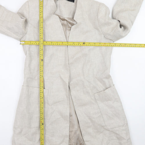 Zara Women Beige Linen Blazer Jacket Size S Casual Mid-Length