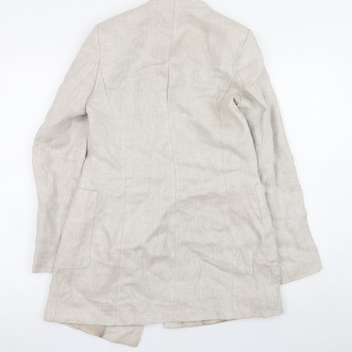 Zara Women Beige Linen Blazer Jacket Size S Casual Mid-Length