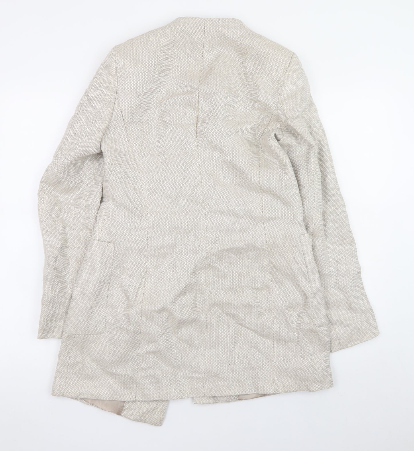 Zara Women Beige Linen Blazer Jacket Size S Casual Mid-Length
