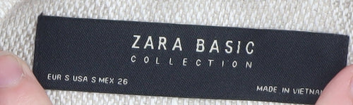 Zara Women Beige Linen Blazer Jacket Size S Casual Mid-Length
