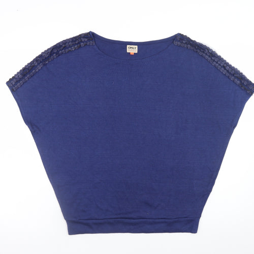 ONLY Blue Women's S Sequin Shoulder Short Sleeve Jumper