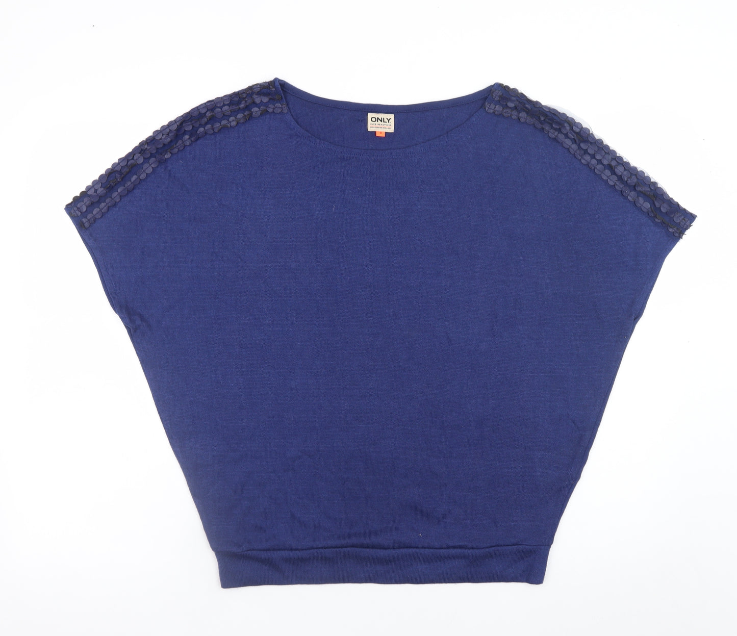 ONLY Blue Women's S Sequin Shoulder Short Sleeve Jumper