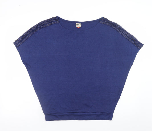 ONLY Blue Women's S Sequin Shoulder Short Sleeve Jumper