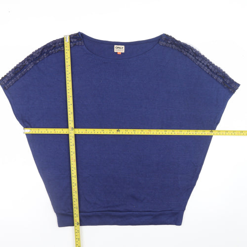 ONLY Blue Women's S Sequin Shoulder Short Sleeve Jumper