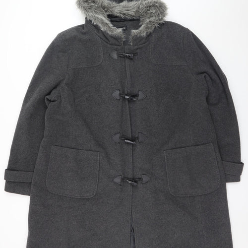Essence Women's Grey Wool Blend Hooded Duffle Coat Size 22