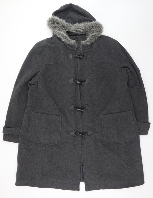 Essence Women's Grey Wool Blend Hooded Duffle Coat Size 22