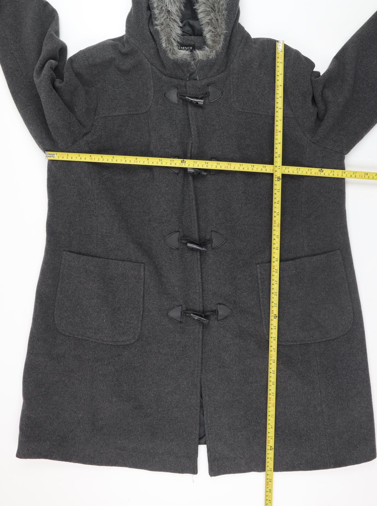 Essence Women's Grey Wool Blend Hooded Duffle Coat Size 22