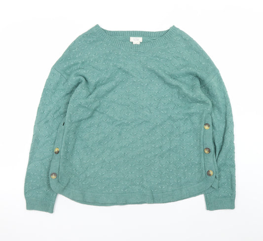 Fat Face Women Green Button Detail Jumper UK 16 Viscose Blend Knit