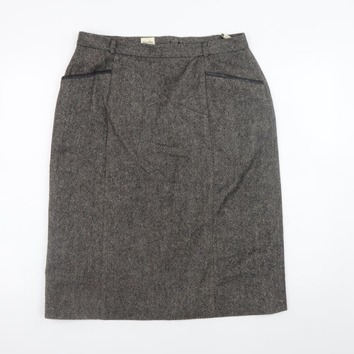 Viyella Women Brown Wool Tweed Knee Length Pencil Skirt UK 16