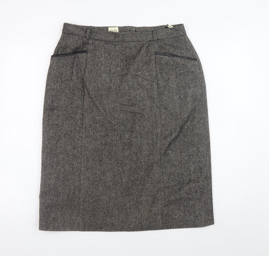 Viyella Women Brown Wool Tweed Knee Length Pencil Skirt UK 16