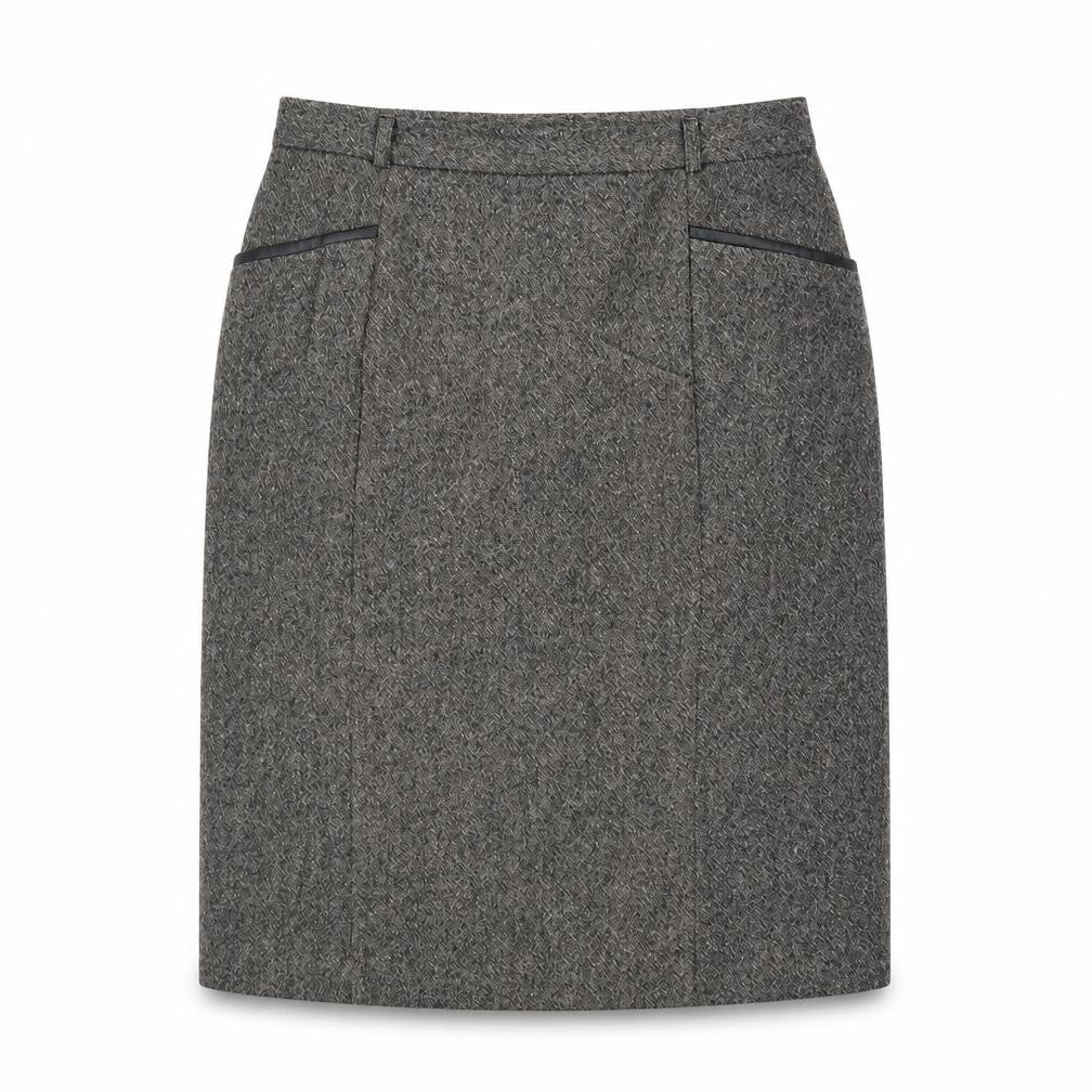 Viyella Women Brown Wool Tweed Knee Length Pencil Skirt UK 16