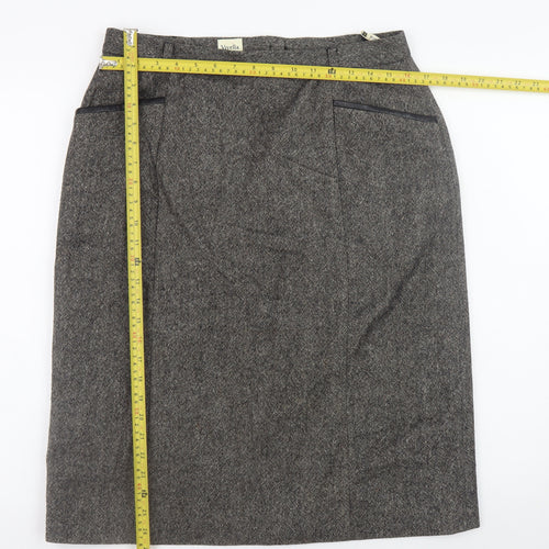 Viyella Women Brown Wool Tweed Knee Length Pencil Skirt UK 16
