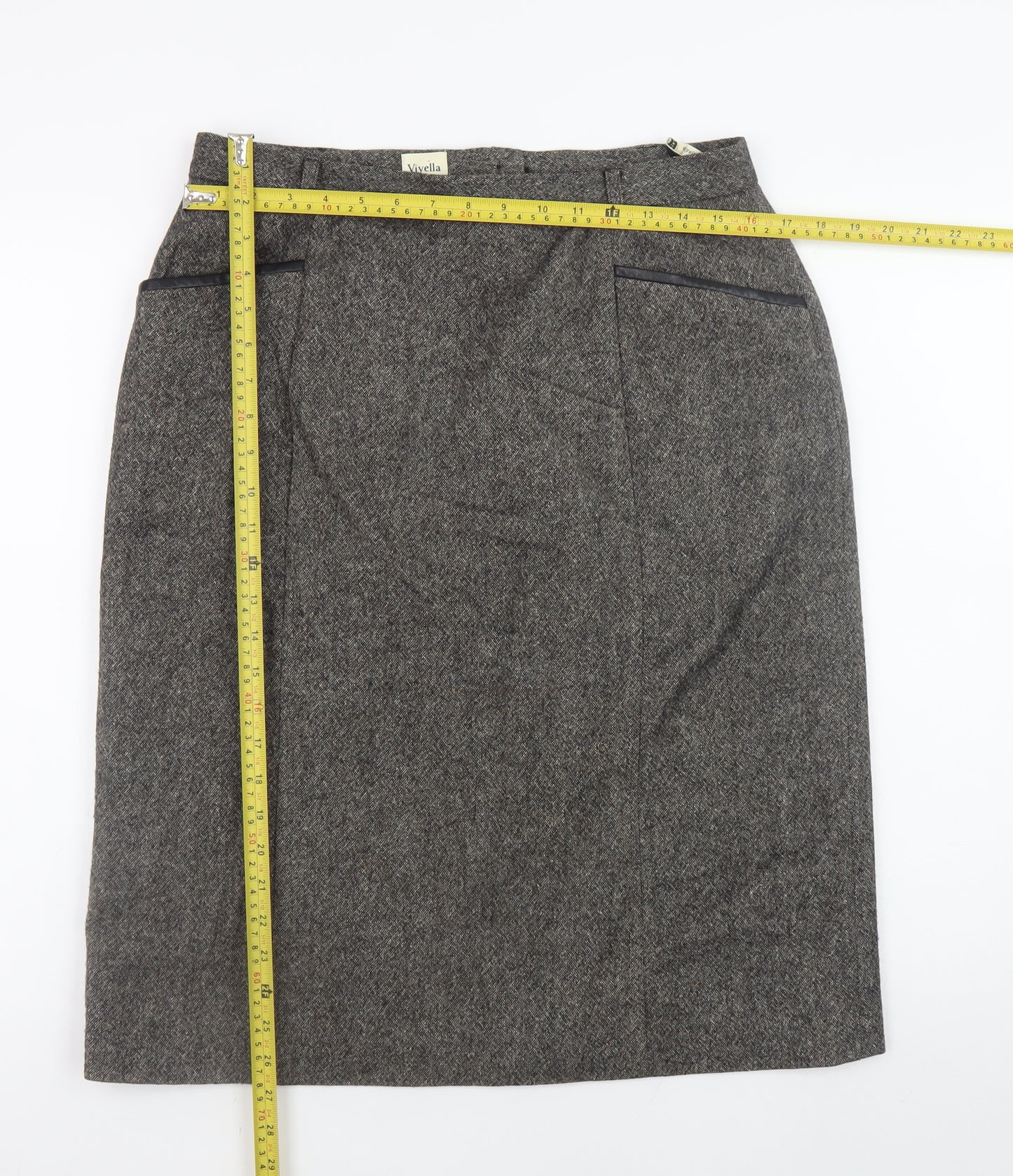 Viyella Women Brown Wool Tweed Knee Length Pencil Skirt UK 16