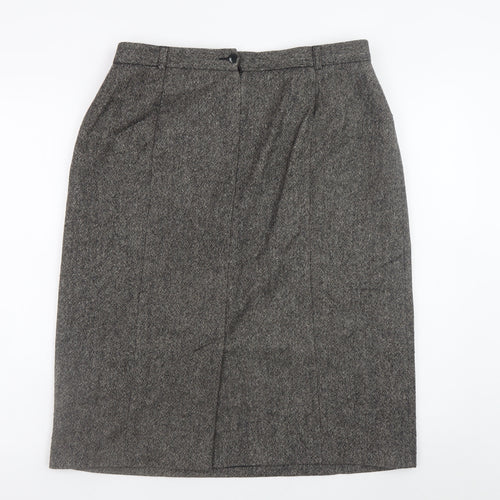 Viyella Women Brown Wool Tweed Knee Length Pencil Skirt UK 16
