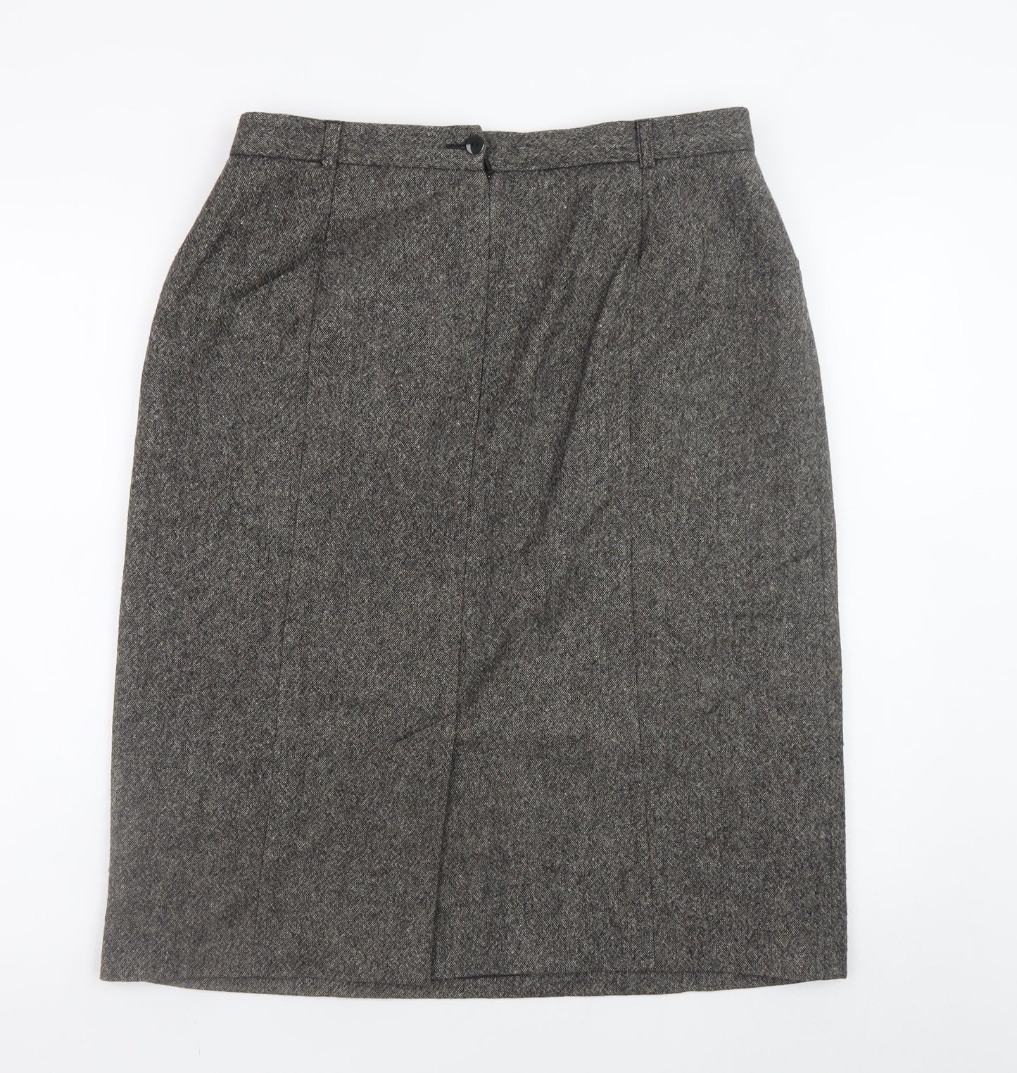 Viyella Women Brown Wool Tweed Knee Length Pencil Skirt UK 16