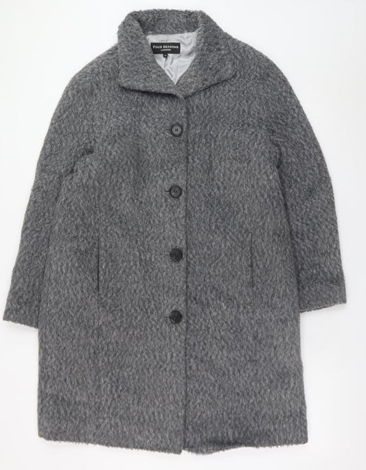 Four Seasons Women’s Grey Wool Look Overcoat Size S Lined Classic Style