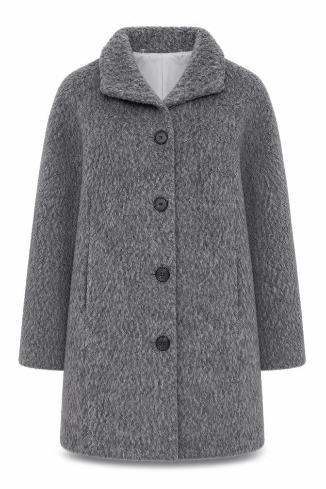 Four Seasons Women’s Grey Wool Look Overcoat Size S Lined Classic Style