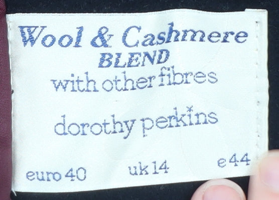 Dorothy Perkins Women's Black Wool Cashmere Blend Overcoat UK 14