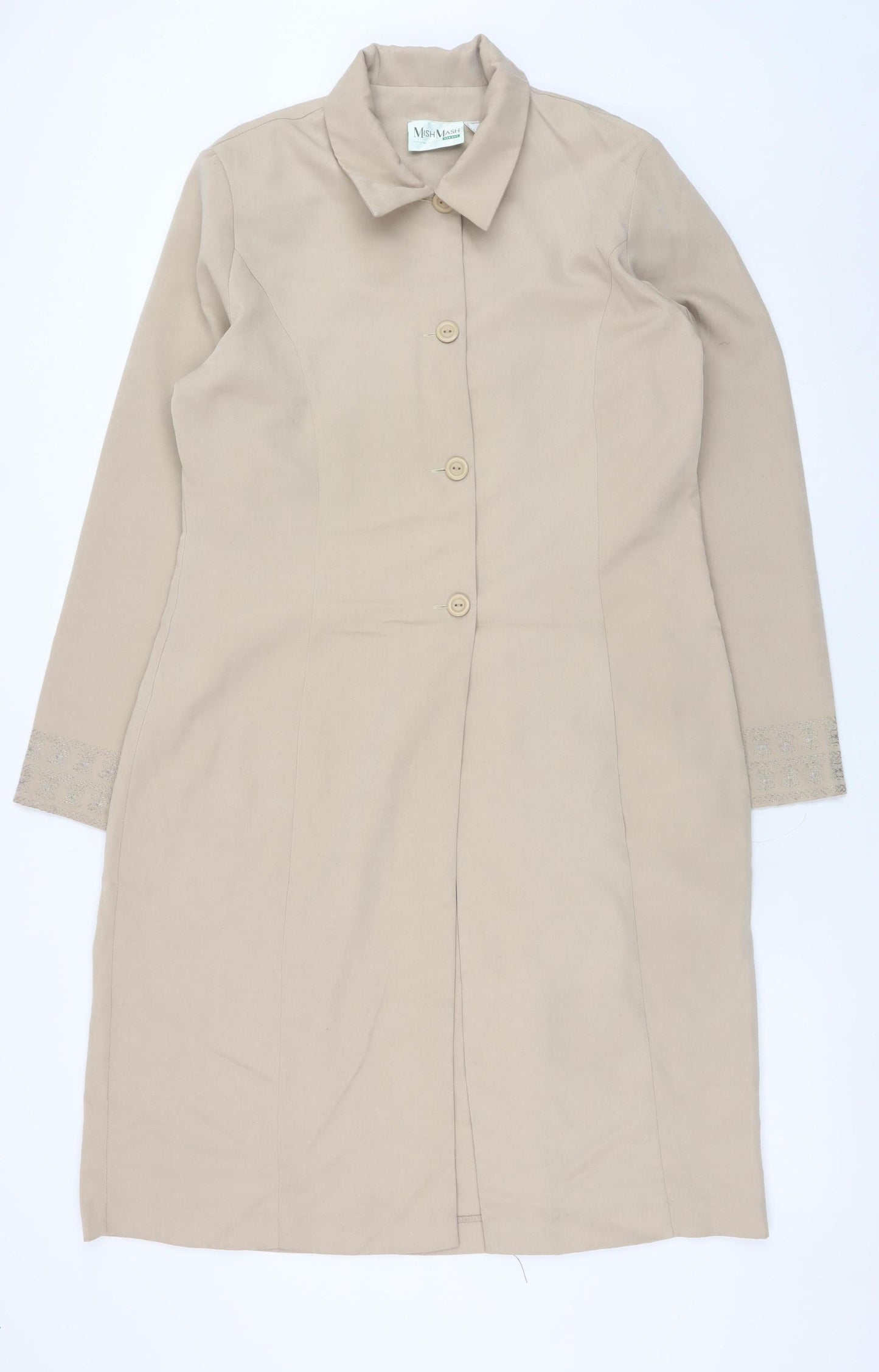 MishMash Designs Women's Beige Long Overcoat Size 10 Polyester
