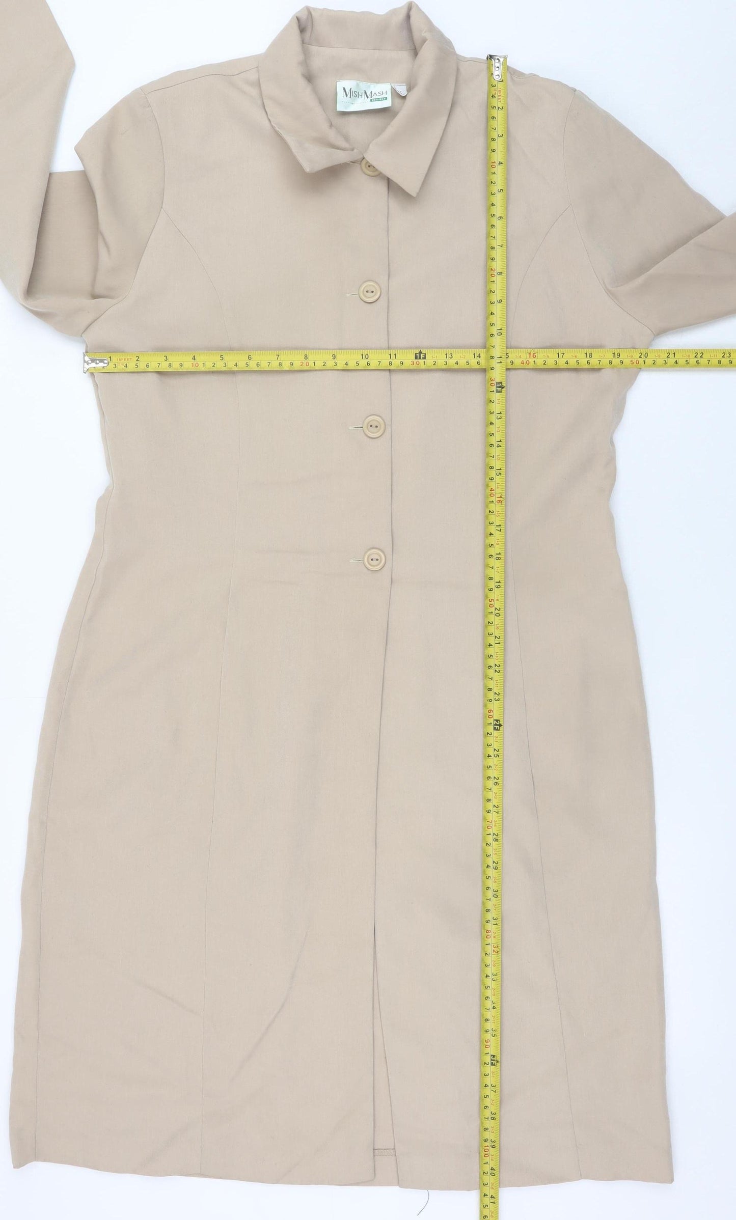 MishMash Designs Women's Beige Long Overcoat Size 10 Polyester