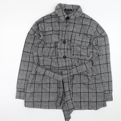New Look Women Grey Check Belted Shacket Jacket Size 12