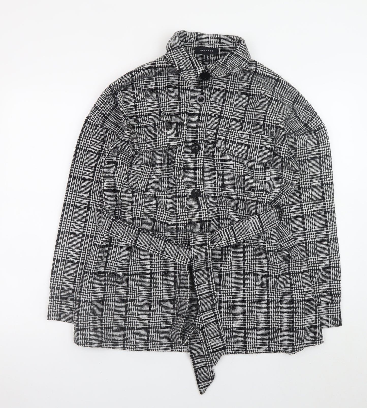 New Look Women Grey Check Belted Shacket Jacket Size 12