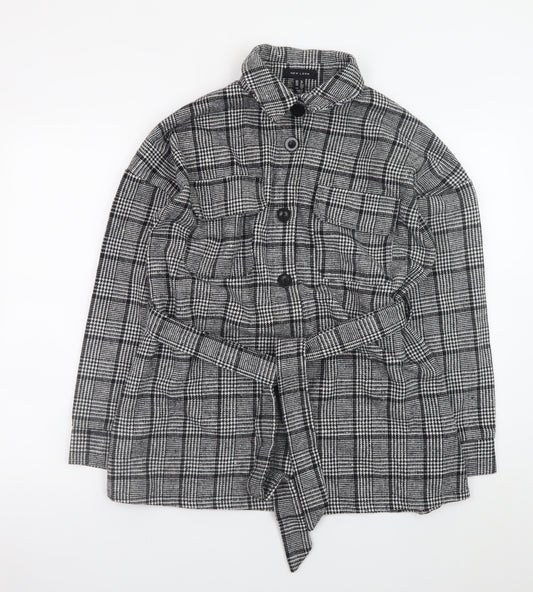 New Look Women Grey Check Belted Shacket Jacket Size 12