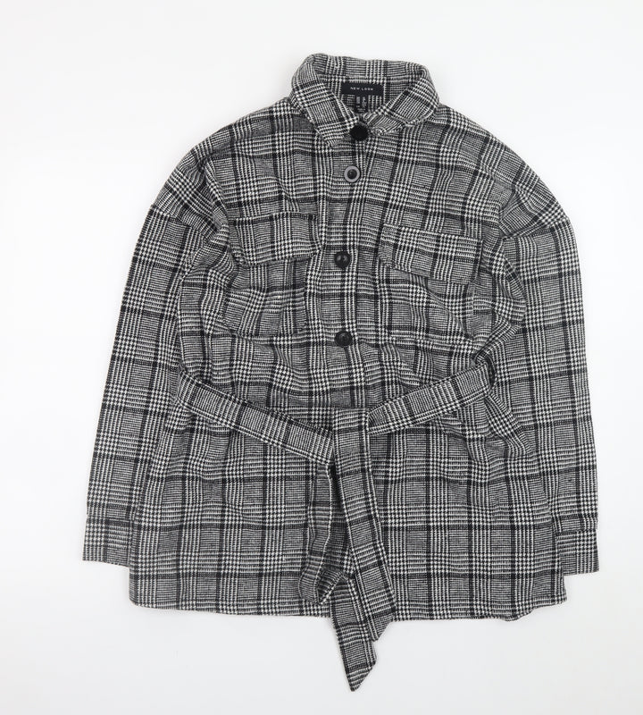 New Look Women Grey Check Belted Shacket Jacket Size 12