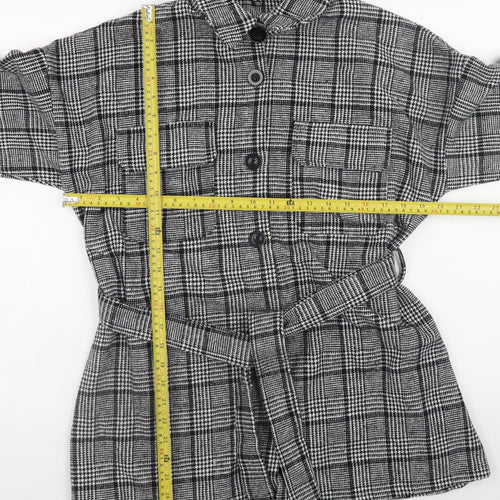 New Look Women Grey Check Belted Shacket Jacket Size 12