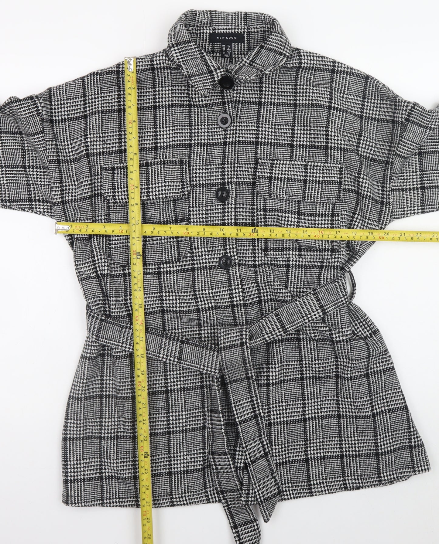 New Look Women Grey Check Belted Shacket Jacket Size 12