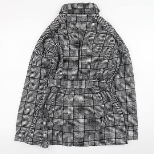 New Look Women Grey Check Belted Shacket Jacket Size 12