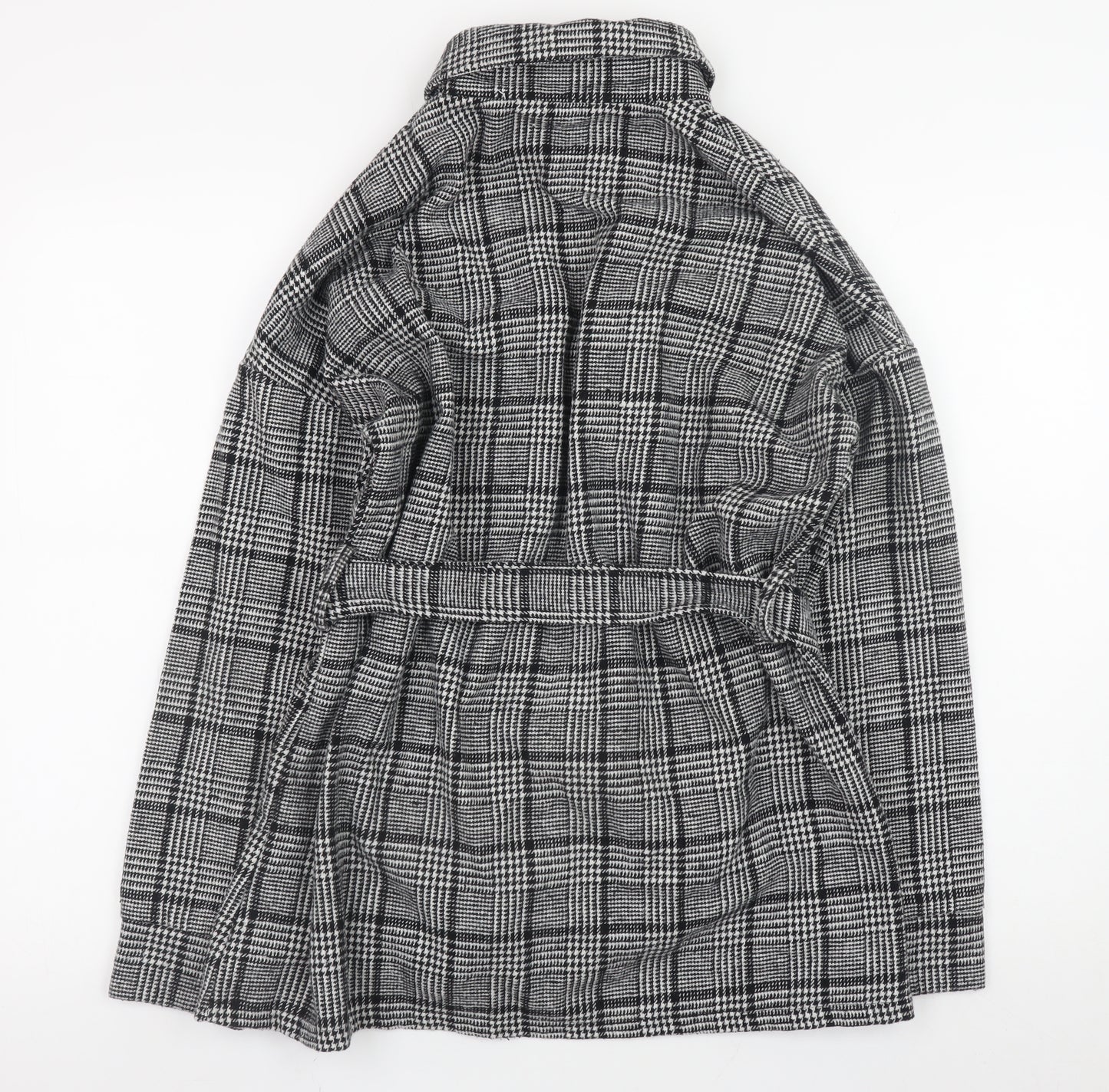 New Look Women Grey Check Belted Shacket Jacket Size 12