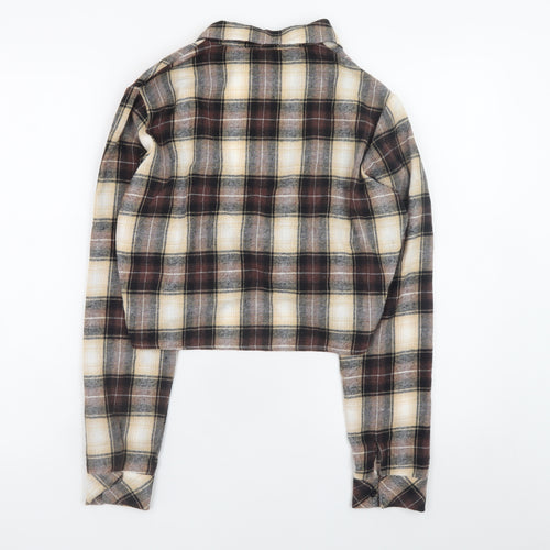 PrettyLittleThing Women Brown Check Cropped Flannel Shirt UK10