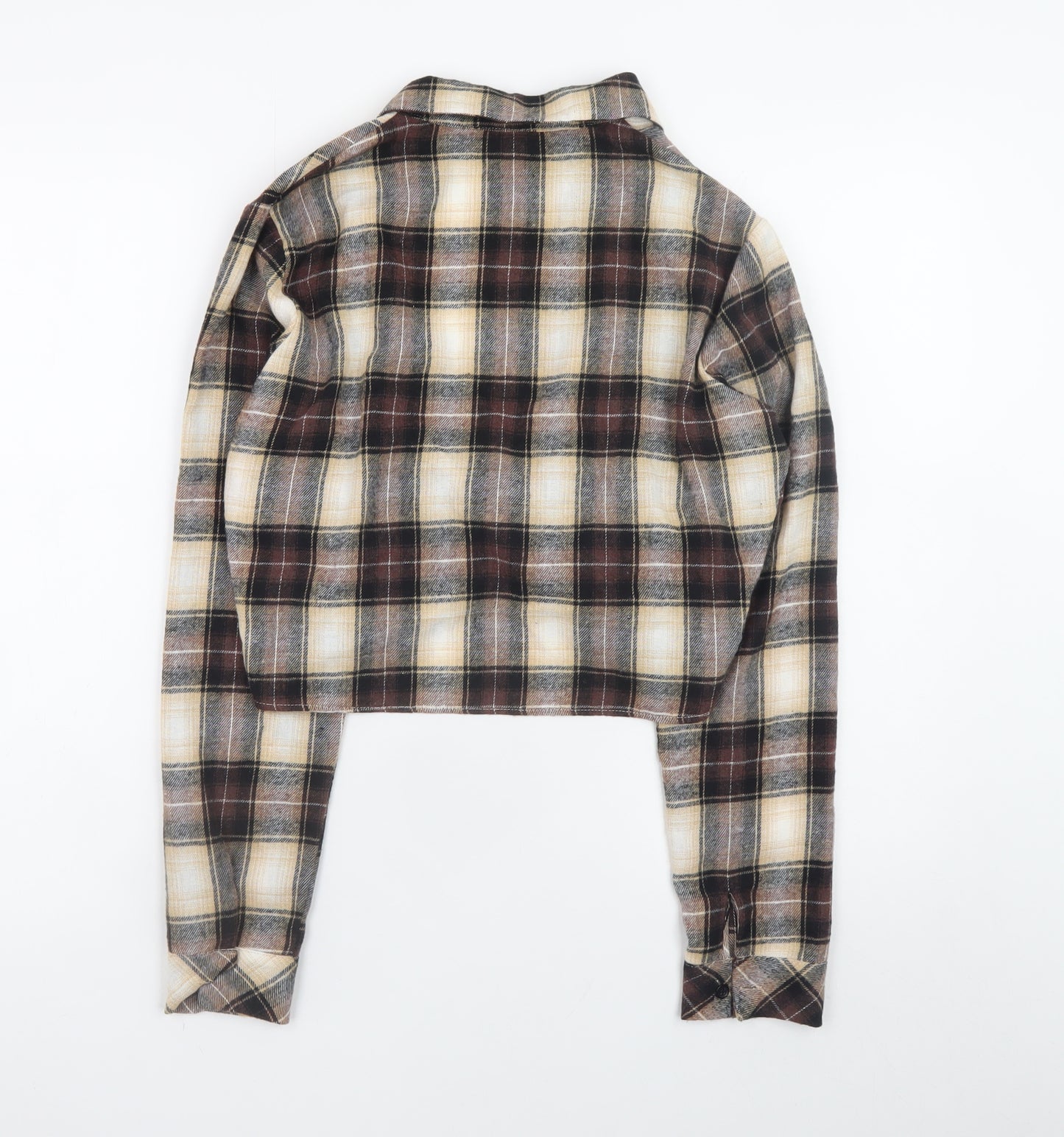 PrettyLittleThing Women Brown Check Cropped Flannel Shirt UK10