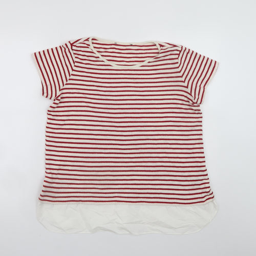 Marks and Spencer Women Red White Striped Cotton T-Shirt UK 16