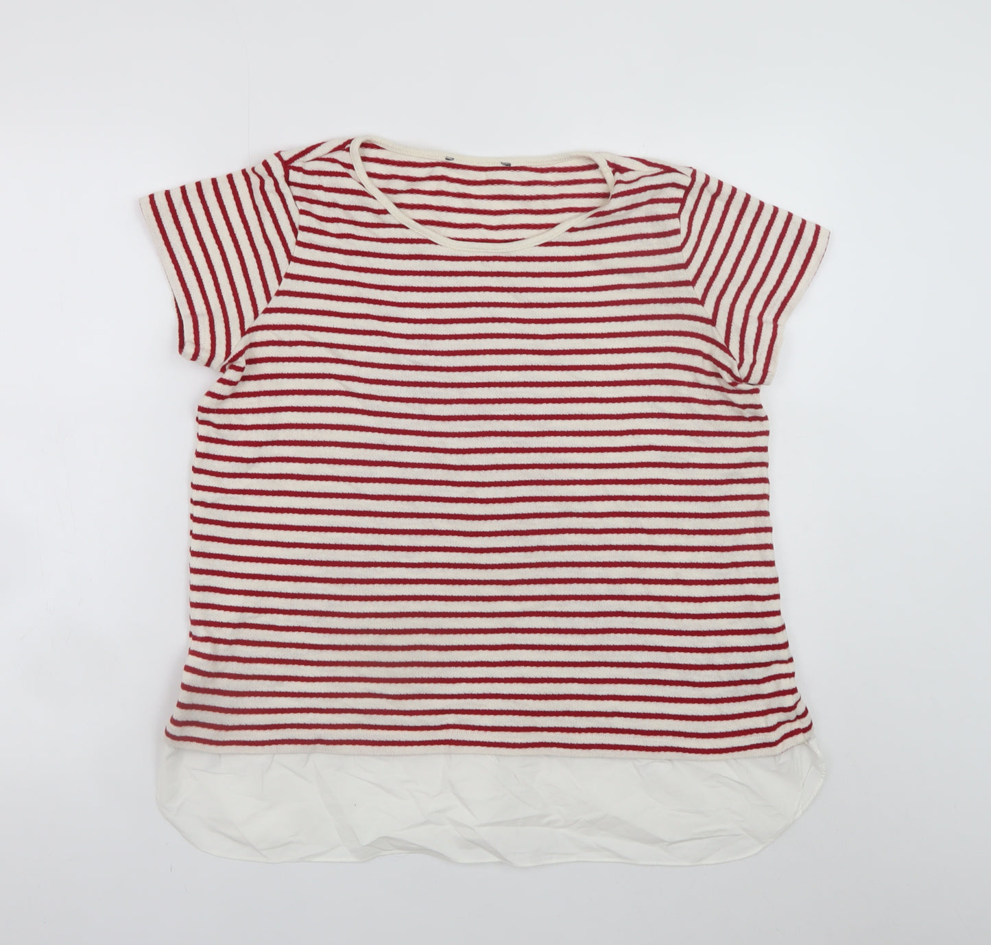 Marks and Spencer Women Red White Striped Cotton T-Shirt UK 16