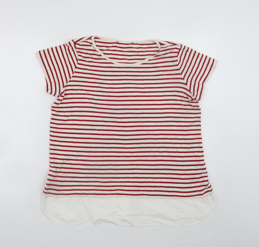 Marks and Spencer Women Red White Striped Cotton T-Shirt UK 16