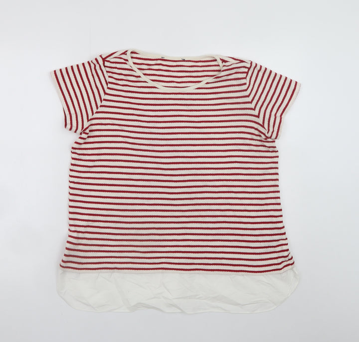 Marks and Spencer Women Red White Striped Cotton T-Shirt UK 16