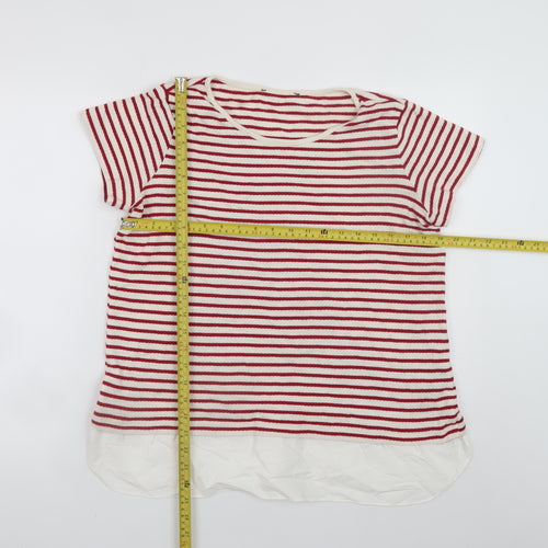 Marks and Spencer Women Red White Striped Cotton T-Shirt UK 16