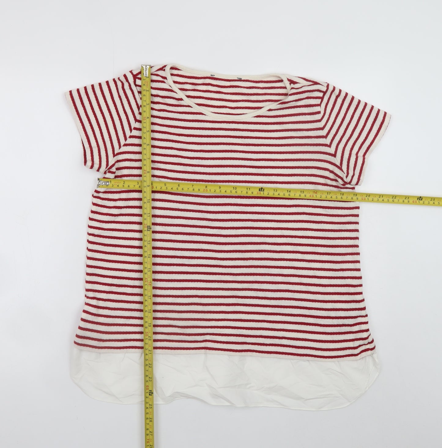 Marks and Spencer Women Red White Striped Cotton T-Shirt UK 16