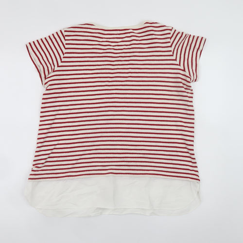 Marks and Spencer Women Red White Striped Cotton T-Shirt UK 16